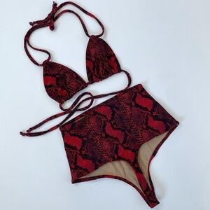 Red Snake Print thong Bikini Set